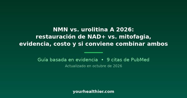NMN vs. urolitina A 2026: restauración de NAD+ vs. mitofagia, evidencia, costo y si conviene combinar ambos