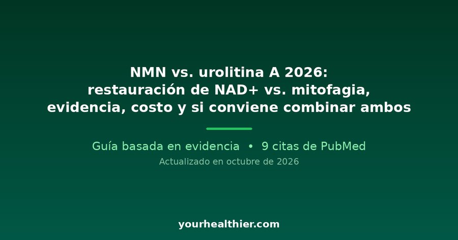 NMN vs. urolitina A 2026: restauración de NAD+ vs. mitofagia, evidencia, costo y si conviene combinar ambos